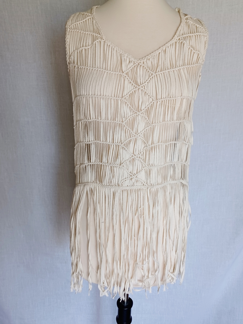 Zara Cream Macramé Fringe Mini Dress